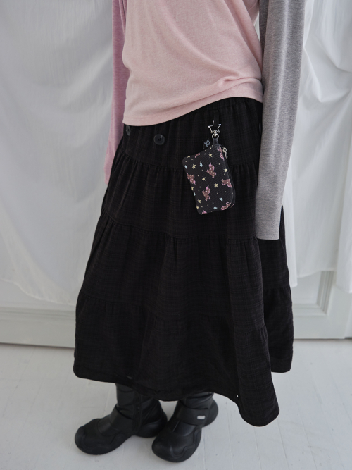 투웨이 버튼 셔링 밴딩 롱스커트 2way Button Shirring Skirt (Black Check)