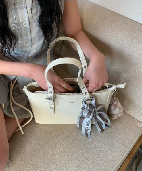 crinkle punch tote bag - ivory