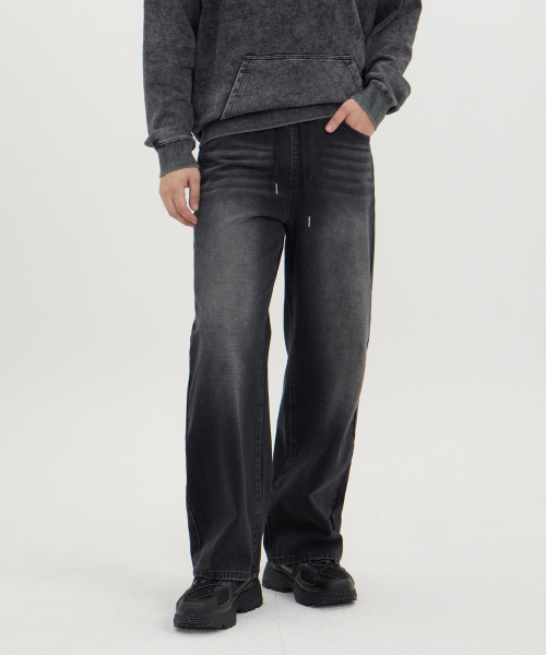 Широкие джинсы унисекс на резинке Easy Fit (Black)