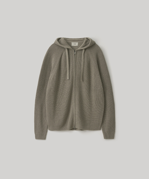 Hooded Knit Parka (Linen gray)