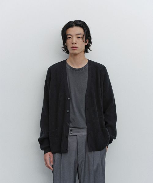 Doubleface V-Neck Cardigan (Black)