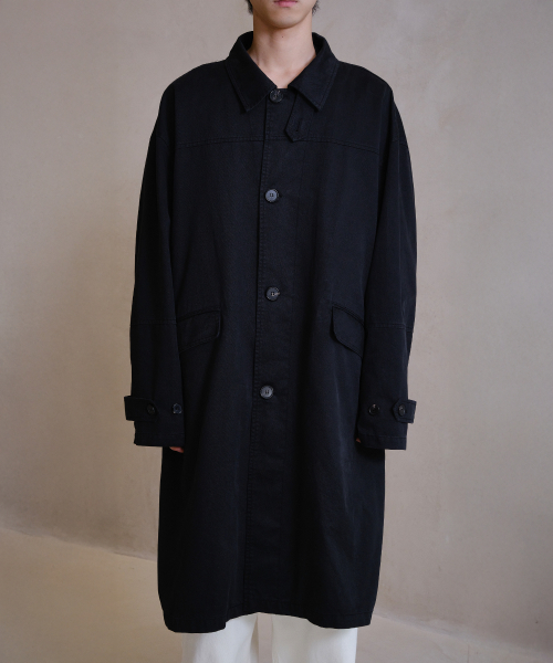 WASHED COTTON MAC COAT (BLACK)
