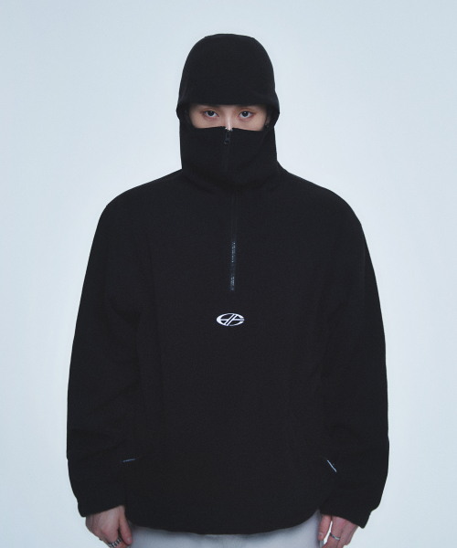 BALACLAVA HALF ZIP-UP HOODED-[BLACK]