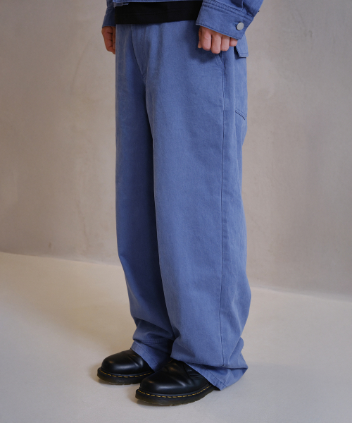 Широкие хлопковые джинсы WASHED LOOSED WIDE COTTON PANTS (BLUE)