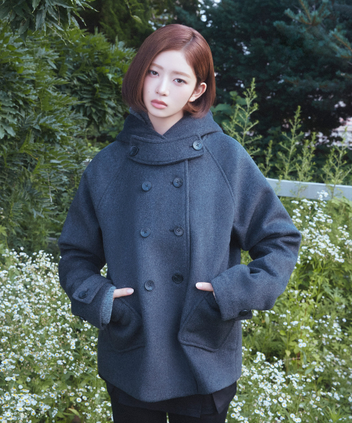 Hoodie double button coat CHARCOAL