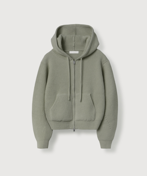 (woman) Стираемый кроп-зип-худи из трикотажа нидзю_Light Khaki