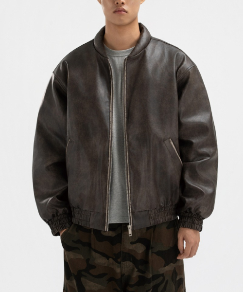 Винтажный кожаный бомбер Padded, Brown
