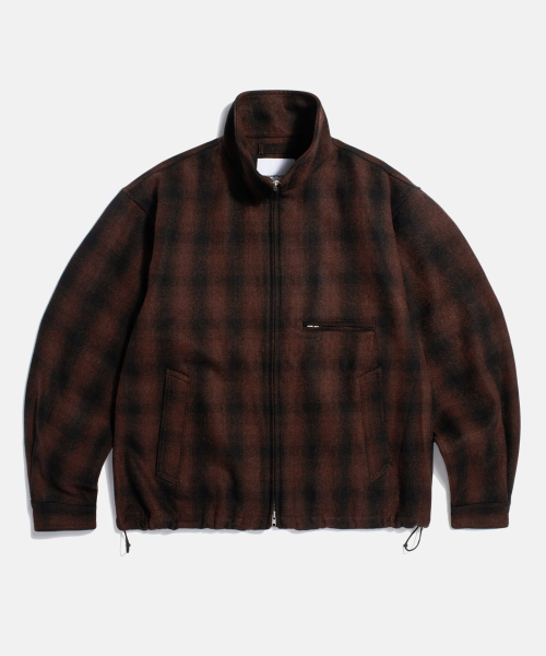Wool Blend Plaid Track Blouson Brown
