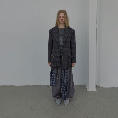OVERSIZED TAILORED JACKET_CHECKED (BROWN)