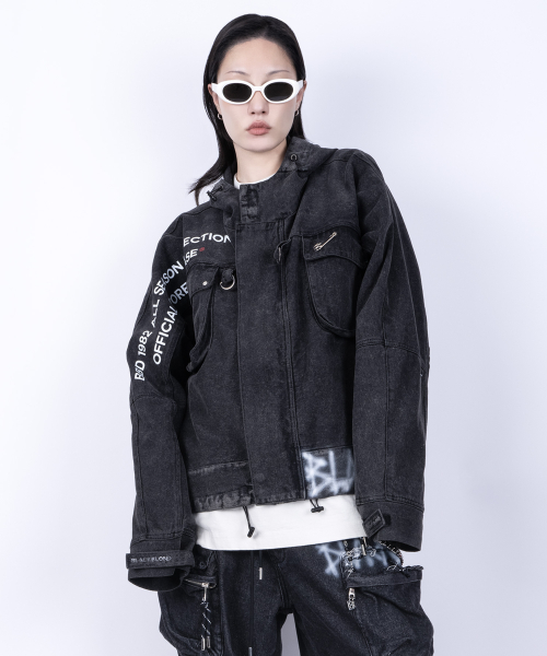 BBDB винтажная столкновение худи денимовый жакет Black
