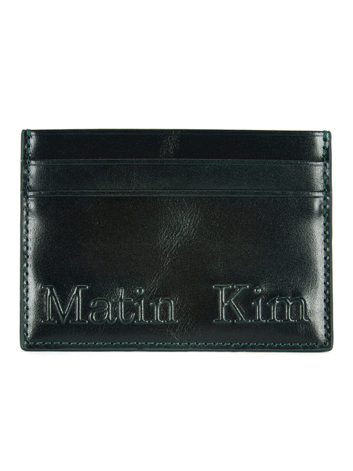 EMBOSSED LOGO CARD WALLET IN DARK GREEN