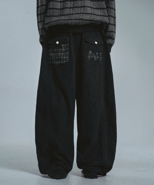 Свободные хлопковые брюки в клетку - Black
