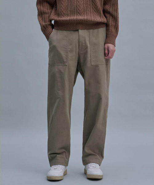 Semi широкий Twill Fatigue брюки Khaki