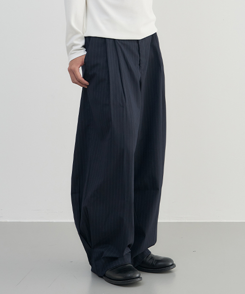 Inverted Pleat Stripe Slacks [D.NAVY]