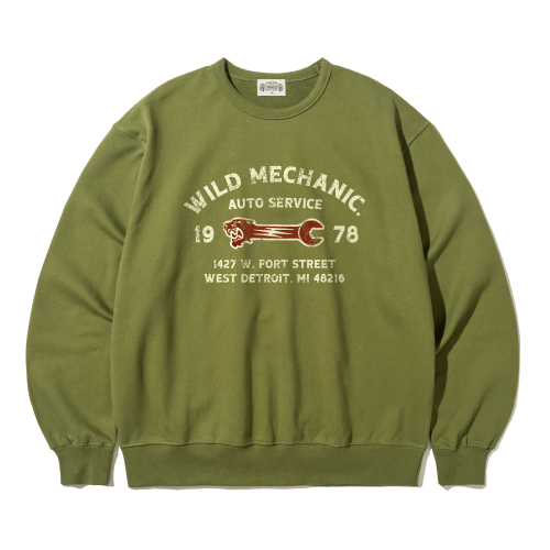 Wild Mechanic 1978 Винтажный Olive Heavyweight Свитшот