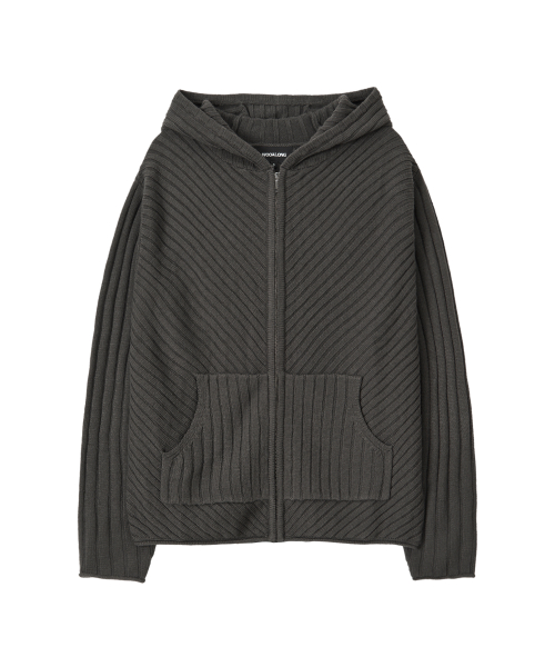 Rib Knit худи Zip-Up - CHARCOAL