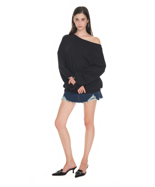 Асимметричный свитшот на одно плечо, Black