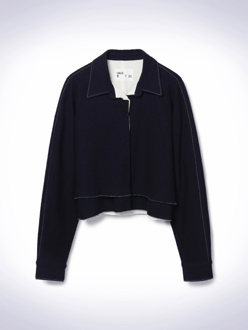 хлопок шерсть CROP куртка DARK синий