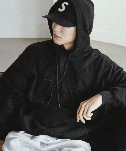 Свободное худи с аппликацией Washed Black