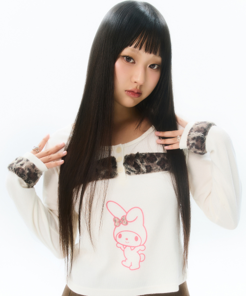 [MY MELODY] FUR BUTTON SLEEVE TEE(WHITE)