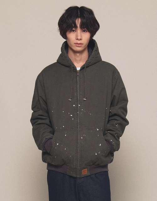 [Mmlg] WASHED WORKERS HOODIE JACKET (KHAKI)