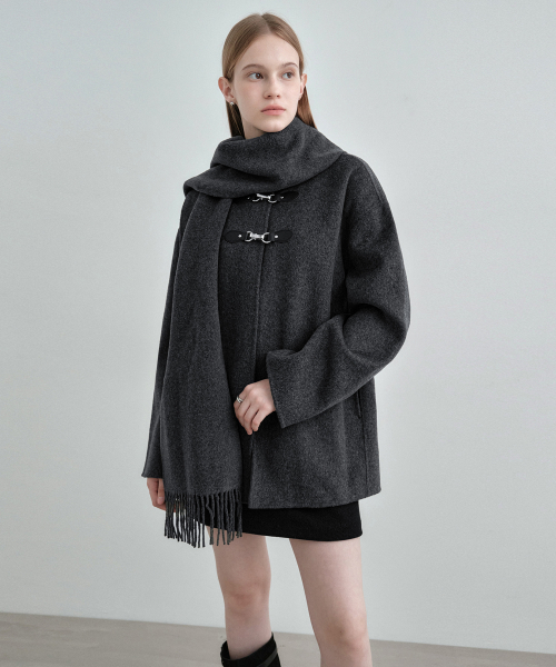 Пальто ручной работы из шерсти и кашемира с шарфом Charcoal MDCT016CHARCOAL