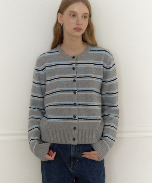 Кардиган в полоску с круглым вырезом - Melange Grey