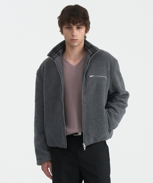 COLLAR CONTRAST FLEECE JUMPER - MELANGE GREY