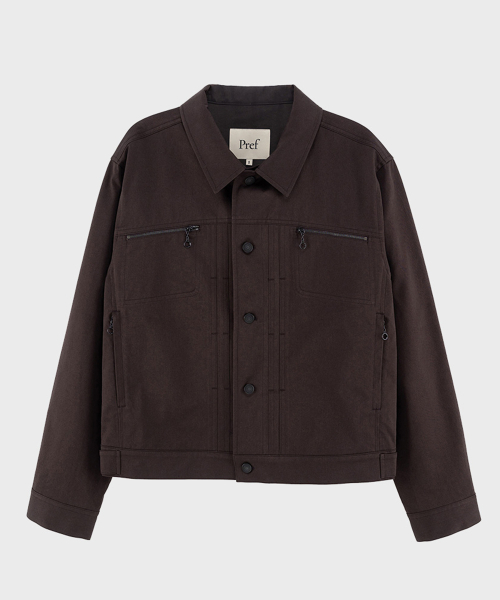 BROWN COTTON TWILL TRUCKER JACKET
