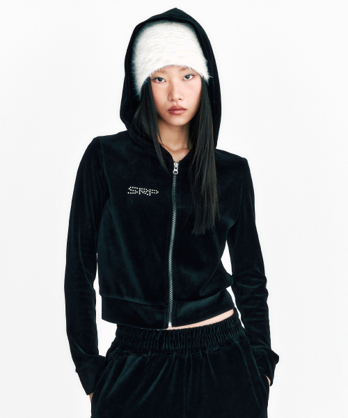 Бархатное кроп-худи с заклепками PUMA black