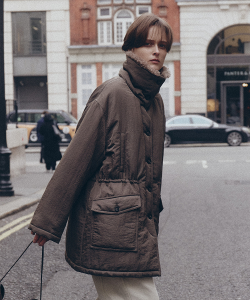 Fur Collar High-Neck Половинный бомбер_Khaki