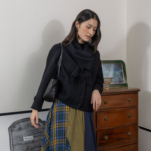 LS_Warm autumn jacket and muffler set_BLACK