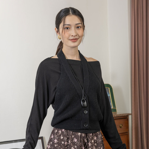 LS_Halter neck knitted vest_2color