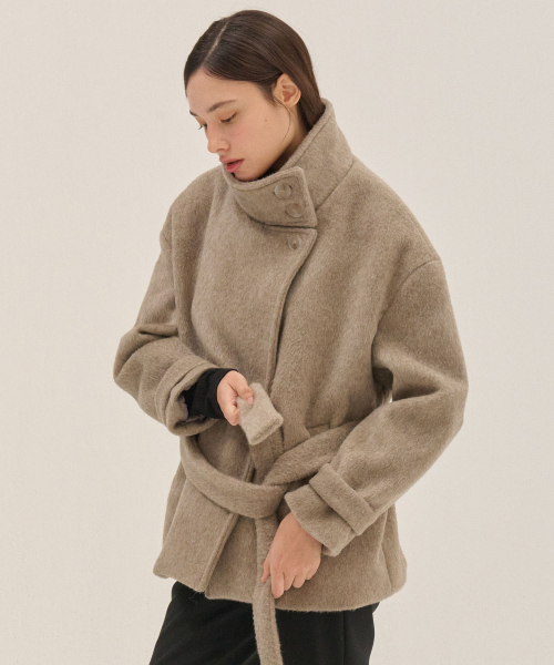 HIGH NECK WOOL100% COAT_BE