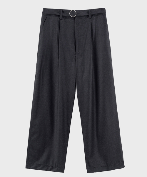 CHARCOAL BELTED WIDE WOOL TROUSER