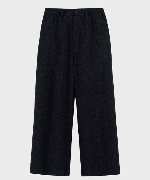 BLACK TWEED ELASTIC WAIST TROUSERS