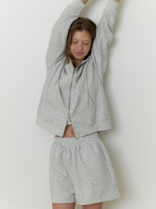 Flowered hoodie zip up (melange gray)