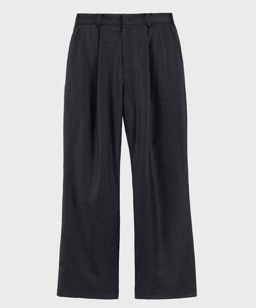 CHARCOAL SINGLE PLEAT FLARED WOOL TROUSERS