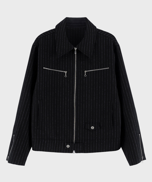 BLACK PIN STRIPE WOOL SINGLE RIDER JACKET