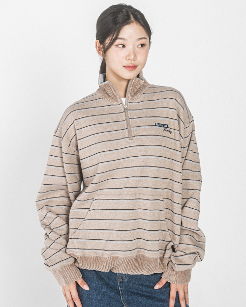 FF STRIPE половинка ZIP UP SWEATSHIRT(MOCHA BEIGE)