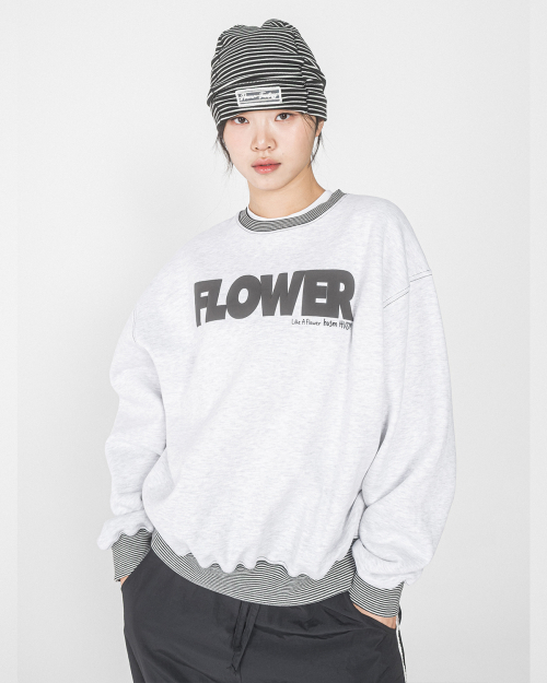 FLOWER STRIPE RIB SWEATSHIRT(MELANGE WHITE)