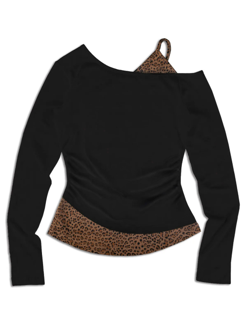 Футболка со сборками и открытыми плечами Brown Leopard_2color