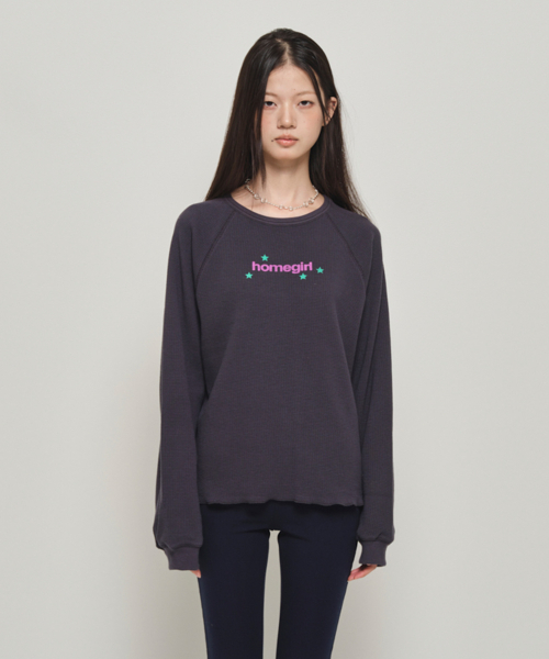 HOMEGIRL WAFFLE CREW SWEAT (NAVY)