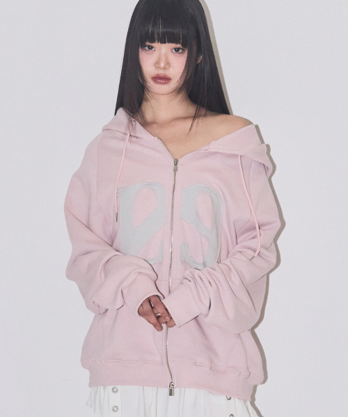 일리고() 129 로고 패치 후드 집업 라이트 핑크 상품 이미지