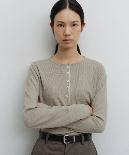 w. Waffle Henley Shirt (Pale khaki)