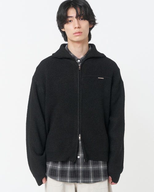 High Neck Full Zip Top - Black