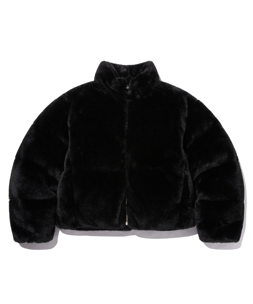Полукропнутый пуховик из искусственного меха [Black]