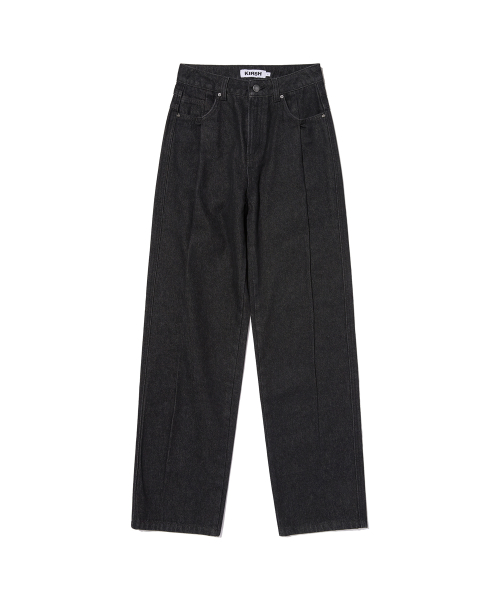 Широкие джинсы wide fit с защипами на флисе [Black]