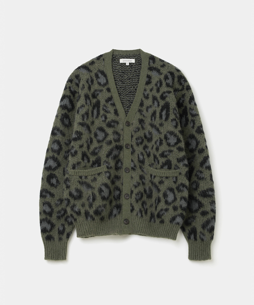 leopard V-вырез кардиган Оливковый