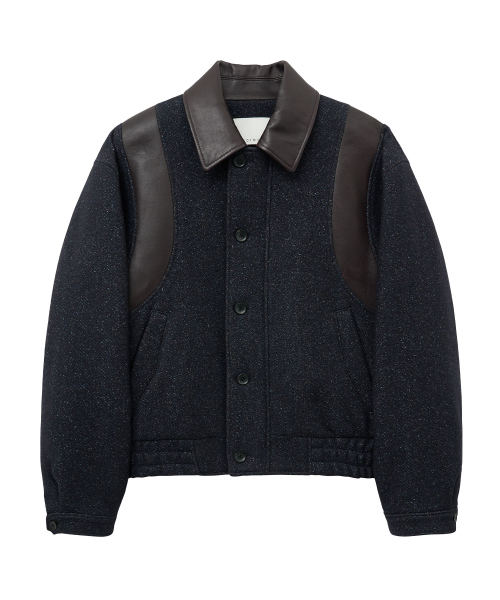 кожа TRIM ёлочка varsity куртка (NAVY BROWN)